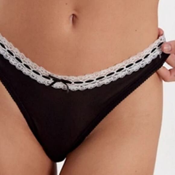 Free People Intimately FP NEW So Sweet Black & White Lace Trim Bikini Panties XL - Picture 1 of 14